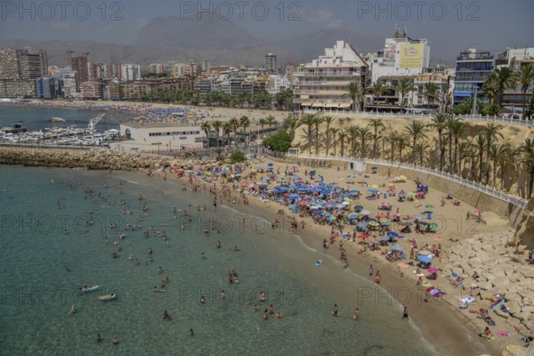 Tourists at the Playa Mal Pas, Benidorm, Province of Alicante, Costa Blanca, Spain, Europe
