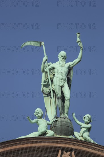 Sculptures Figures Chronos with sickle and putti, Greek, mythology, on the roof at Senckenberg