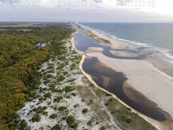 Beach in Loango National Park, Parc National de Loango, Atlantic Ocean, aerial view,