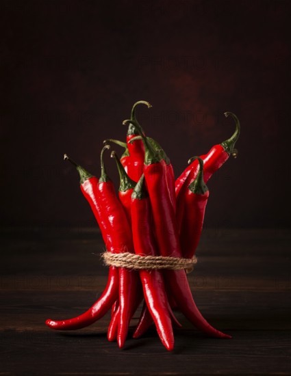 Bunch of red hot chili pepper, close-up, on a dark background, selective focus, no people, concept,