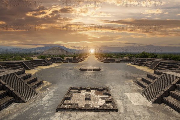 Landmark Teotihuacan pyramids complex located in Mexican Highlands and Mexico Valley close to