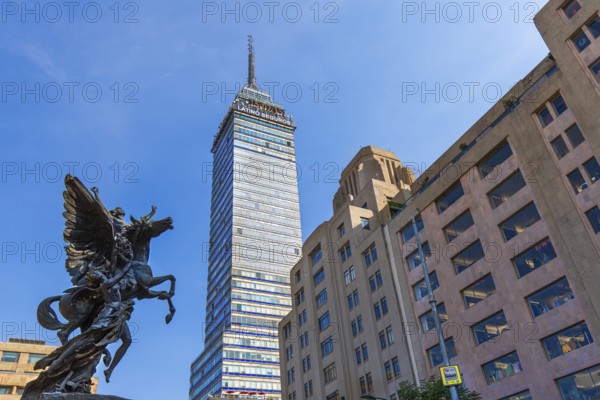 Mexico, Mexico City-3 February, 2020: Landmark tower Torre Latinoamericana near the Alameda Central