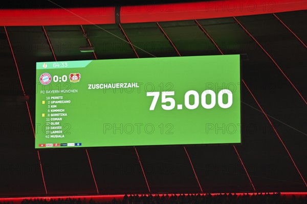 Scoreboard 75, 000 spectators sold out, DFB Cup, round of 16, FC Bayern Munich FCB vs Bayer 04