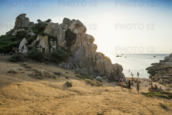 Bizarre and huge granite rocks by the sea, sunset, Spiaggia Valle della Luna, Capo Testa, near