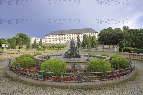 Water art with fountain, gardens, baroque Friedenstein Castle, Gotha, Thuringia, Germany, Europe