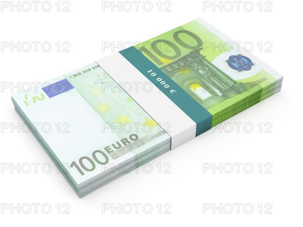 Creative business finance making money concept, bundle of hundred euro banknotes bills isolated on