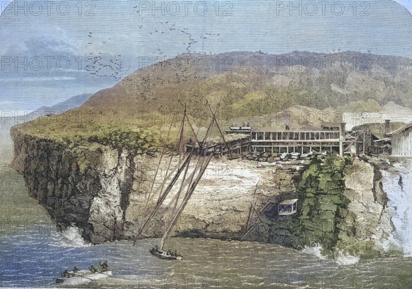 Mining of guano on Navassa Island, 1869, uninhabited island in the Caribbean Sea, Greater Antilles,