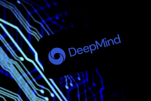 Guwahati, India. 8 December 2023. In this photo illustration a Deepmind logo is displayed on a
