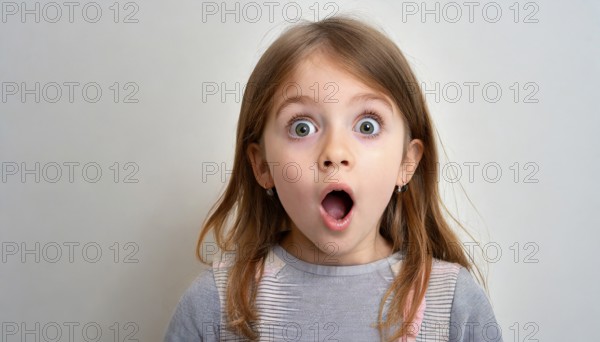 A little girl, about 9 years old, marvels with wide open eyes and mouth, AI generated