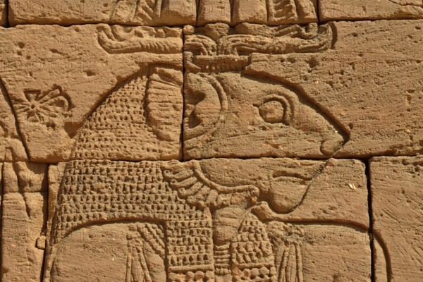 Relief of the lion deity Apedemak, portrait, at the Lion Temple, Naga, Nubia, Nahr an-Nil, Sudan,