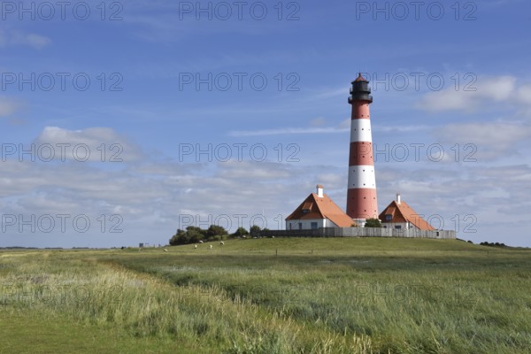 Westerheversand lighthouse in summer, Germany, Europe