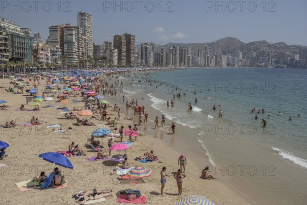 Tourists at Playa de Levante, Benidorm, Alicante, Costa Blanca, Spain, Europe