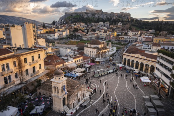 View over the old town of Athens, with Panagia Pantanassa Church, Tzisdarakis Mosque and Acropolis,