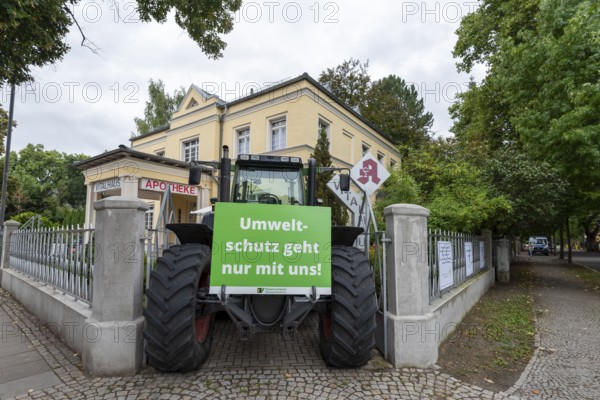 Tractor, protest by farmers at a pharmacy, Quedlinburg, Harz, Saxony-Anhalt, Germany, Europe