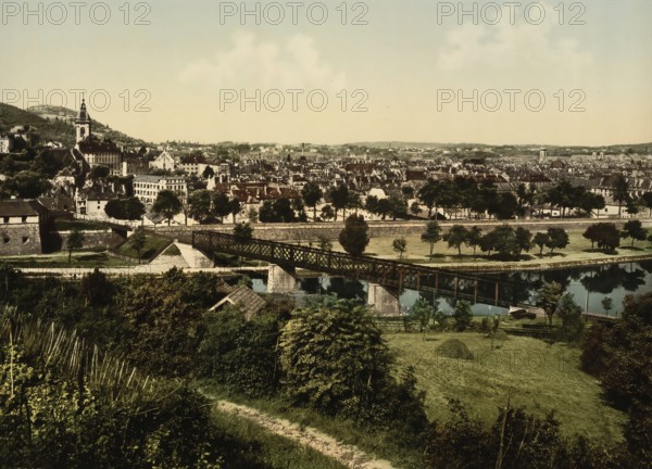 Panorama of Besancon, Bourgogne-Franche-Comte, France, c. 1890, Historic, digitally enhanced