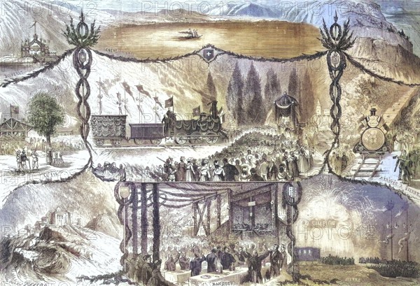 Inauguration of the railway line at the Simplon Pass, section Simplon to Sierre, 1868, Switzerland,