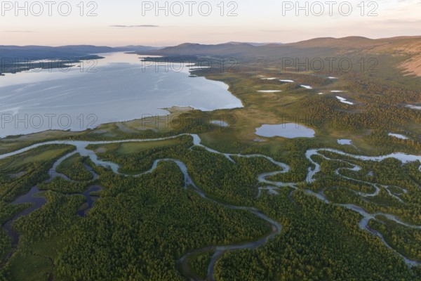 Laddjujohka River Delta, Lake Paittasjärvi, Nikkaluokta, Lapland, Sweden, Europe
