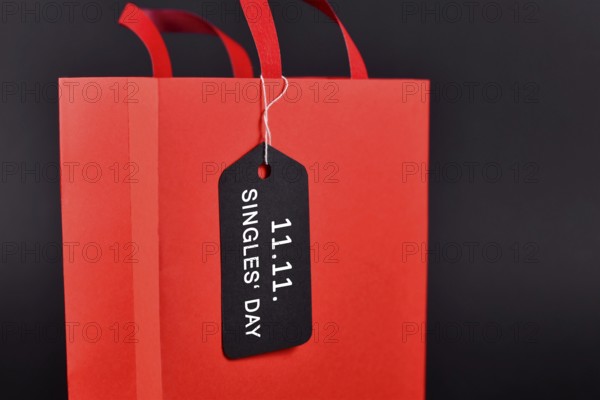 Shopping bag with tag saying '11.11. Singles' Day', a Chinese unofficial holiday and shopping