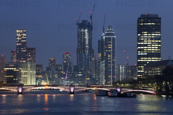 View of the London skyline from Westminster Bridge, blue hour, England, United Kingdom, Europe