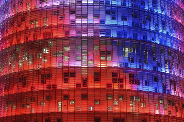 Torre Agbar, architect Jean Nouvel, at dusk, Avinguda Diagonal, Barcelona, ??Catalonia, Spain,