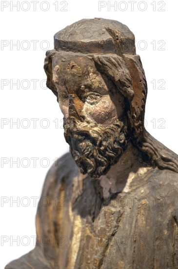 Detail of Christ, Palmesel, wooden figure c. 1350, on a white background, Diözesan Museum,