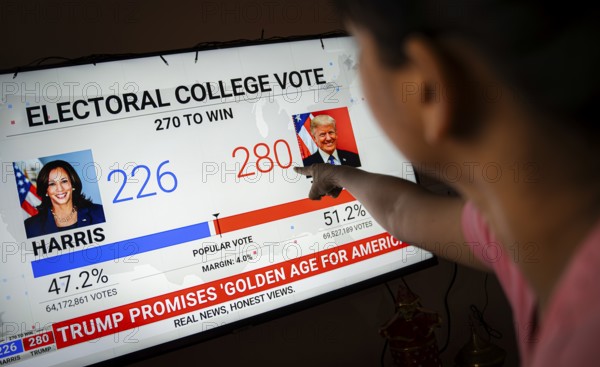 In this photo illustration, a person watch results of U.S. elections on a television in Guwahati,