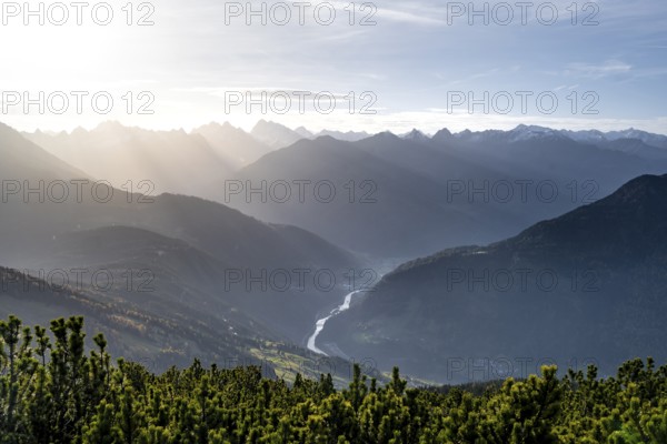 Upper Inn Valley in the morning light, view from Venet, Ötztal Alps, Tyrol, Austria, Europe