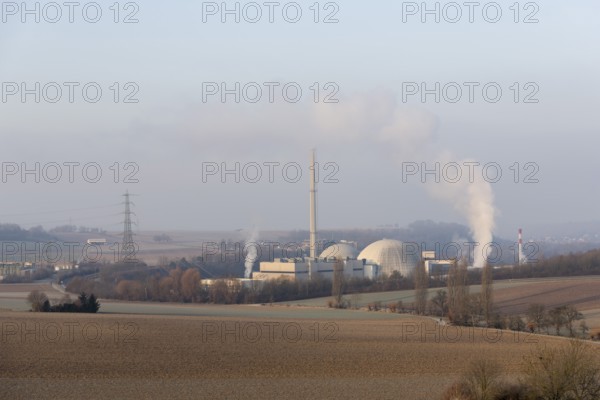 Energy transition, shutdown Neckarwestheim nuclear power plant, field landscape, Neckarwestheim,