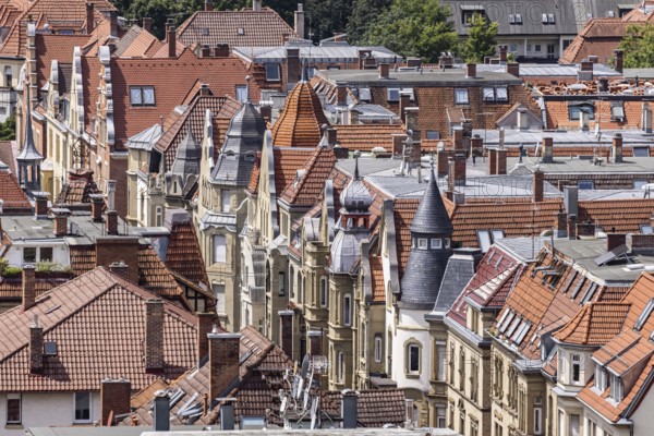 City view of Stuttgart. View of the roofs and facades of Stuttgart-Süd with Liststraße. Stuttgart,