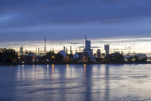 BASF, Lugwigshafen on the Rhine, industrial area, dusk, Mannheim, Baden-Württemberg, Germany,