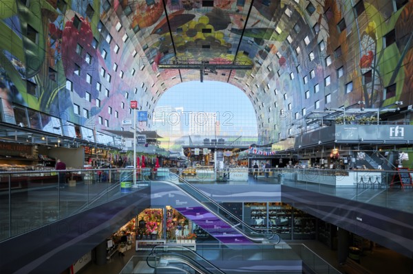 ROTTERDAM, THE NETHERLANDS, MAY 11, 2017: Interior view of the Market Hall Markthaal residential