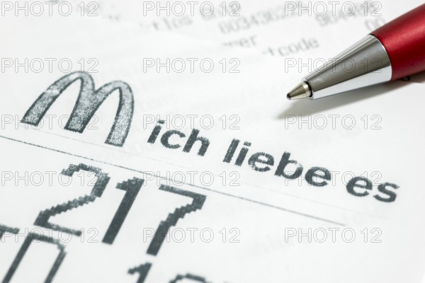 Receipt from Mc-Donalds with the inscription I love it, coupon, receipt, biros, Baden-Württemberg,