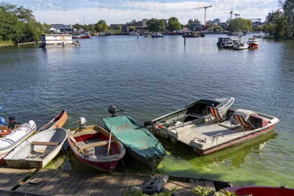 Rummelsburg Bay, small old wooden boats, Berlin, Germany, Europe
