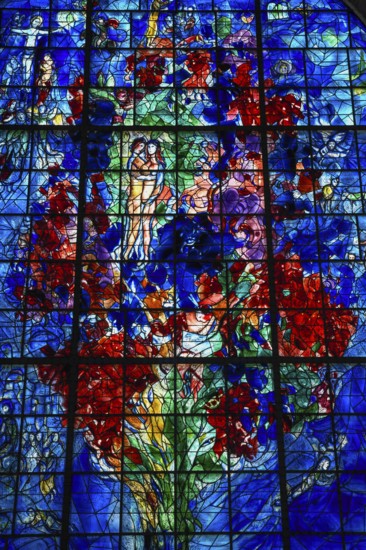 Monumental stained glass window La Paix, the Peace, by Marc Chagall in the Chapelle des Cordeliers,