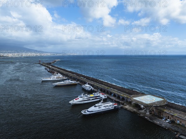 Naples Ferry Terminal from a drone, Molo Immacolatella Vecchia, Naples, Campania, Italy, Europe