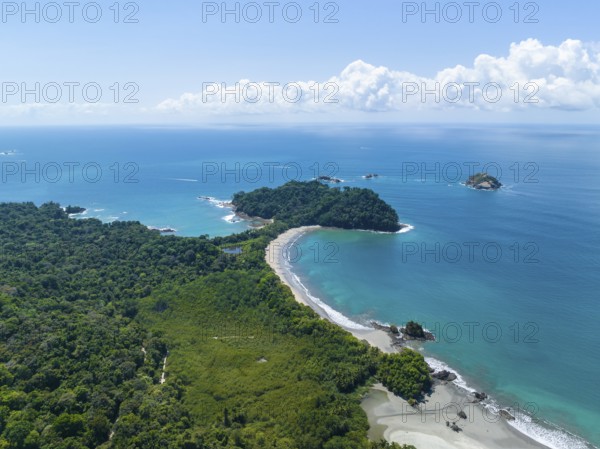 Aerial view, coast and rainforest, Corrohoe Bay and Playa Espadilla, Manuel Antonio National Park,