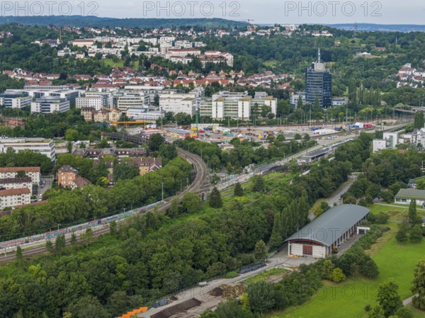 Stuttgart North Station with railway bridges. Junction of the railway line in the direction of the