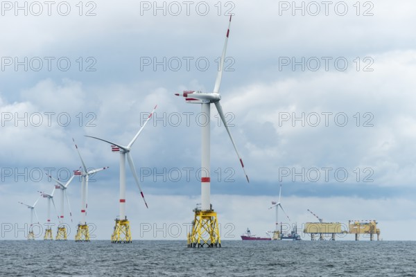 Offshore wind farm Nordsee Ost, operator RWE, north of Helgoland, German economic zone, wind