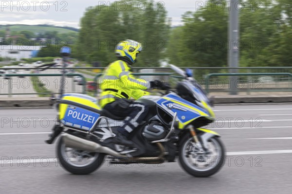 Police officer on motorbike, Stuttgart, Baden-Württemberg, Germany, Europe