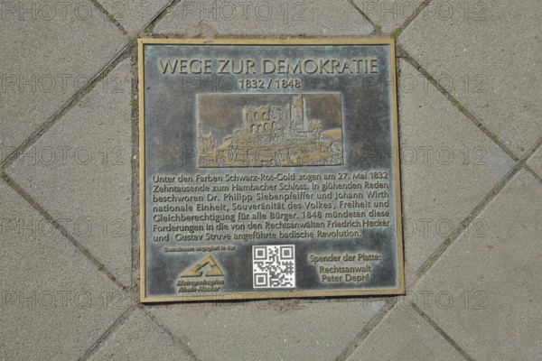 Memorial plate on the ground to German democracy, Hambach Castle, history, historical, monument,
