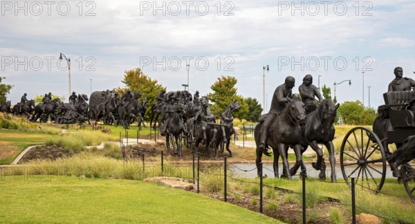 Oklahoma City, Oklahoma - A sculpture commemorates the Oklahoma Land Run of 1889 when thousands of