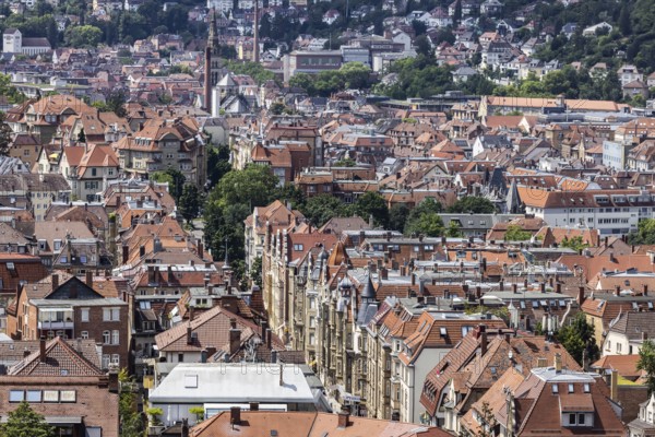 City view of Stuttgart. View of the roofs and facades of Stuttgart-Süd with Liststraße. Stuttgart,