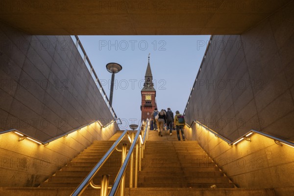 Illuminated staircase, metro station, City Hall in the National Romantic style by Martin Nyrop,
