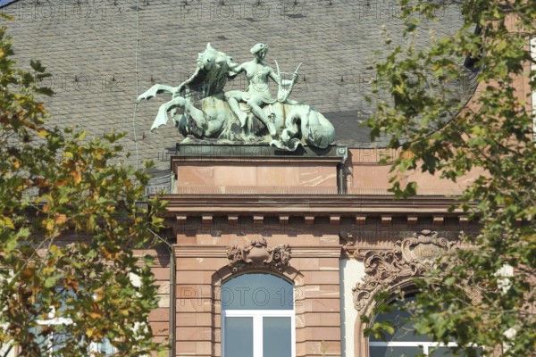 Sculpture Europe on a bull, mythical creature, Greek, mythology, Senckenbergmuseum, Westend, Main,