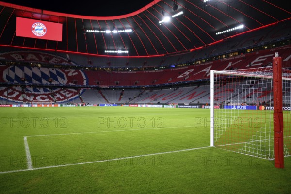 Overview Interior Allianz Arena, empty, FC Bayern Munich logo, scoreboard, Munich, Bavaria,