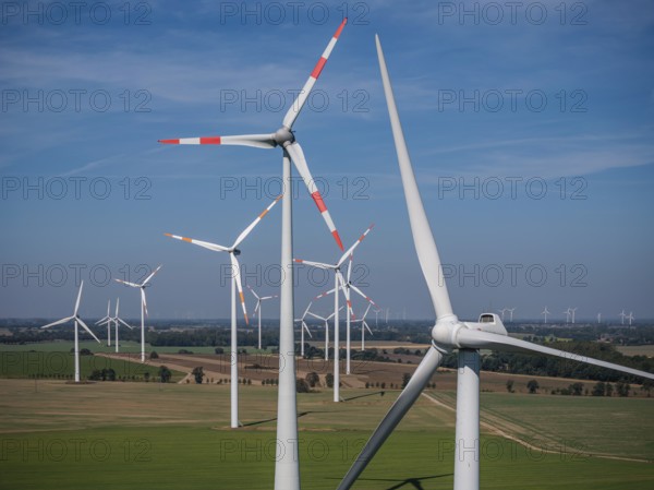 Wind farm near Anklam, drone photo of wind turbines, Sarnow, Mecklenburg-Western Pomerania,