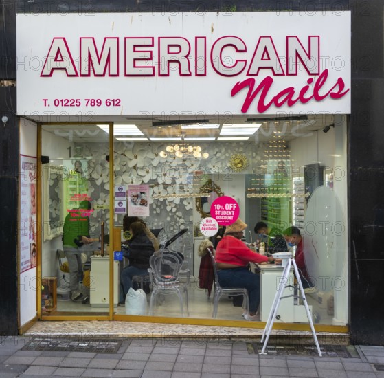 American Nails nail bar, Westgate Street, Bath, Somerset, England, Uk