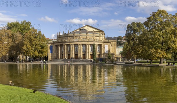 Opera house with corner lake. Stuttgart, Baden-Württemberg, Germany, Europe