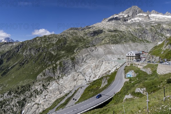 Hotel Belvédère on the Furka Pass, the most famous pass hotel in the world. The building is closed