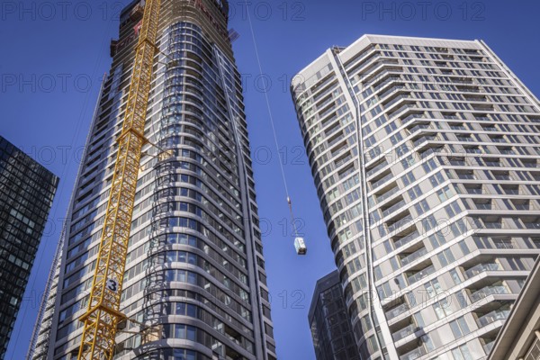 FOUR, four new tower blocks are being built here, Frankfurt 4 Tower construction site. A crane